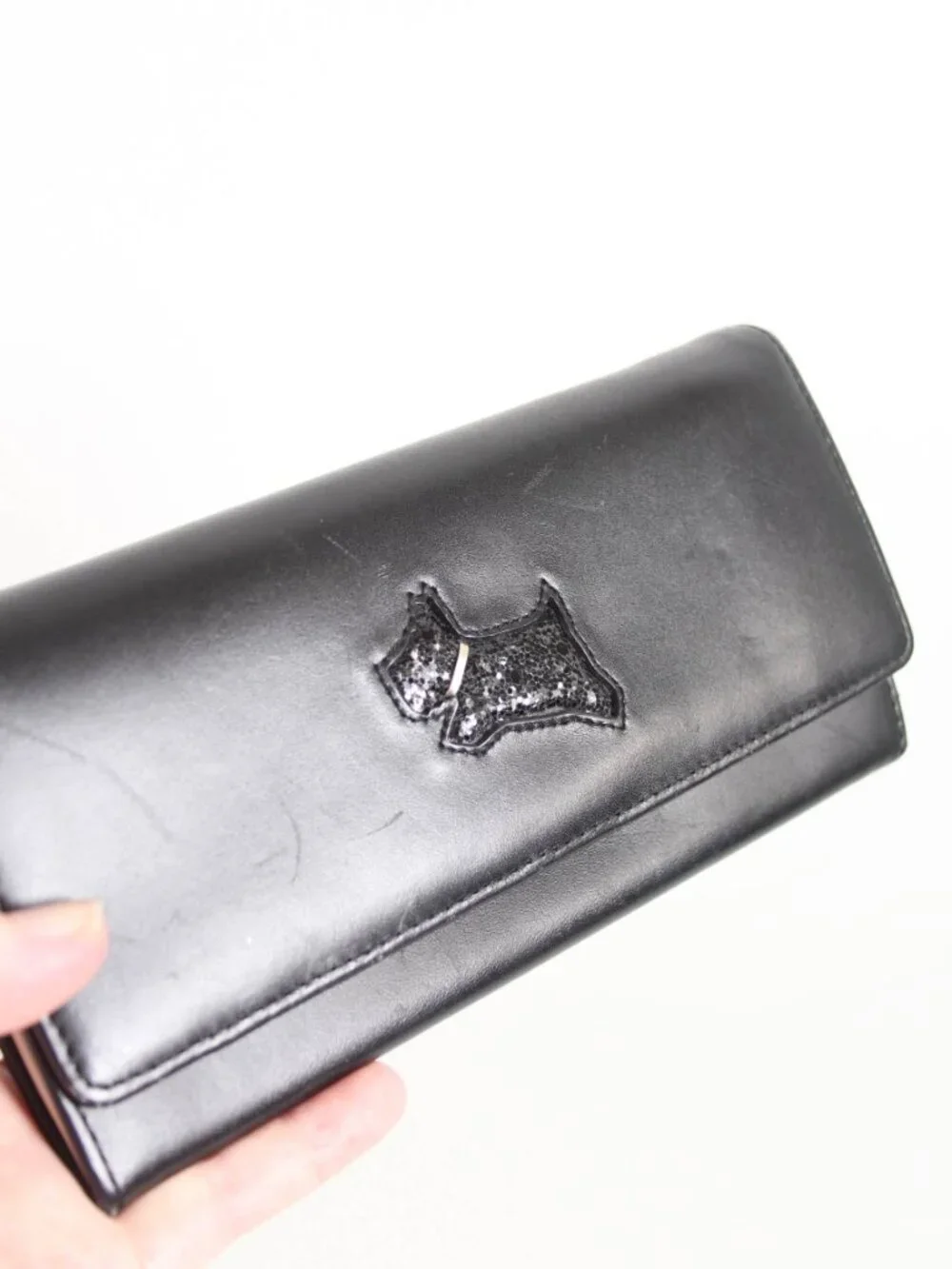 Radley London Black Leather Scottie Dog Long Wallet Checkbook Clutch Organizer